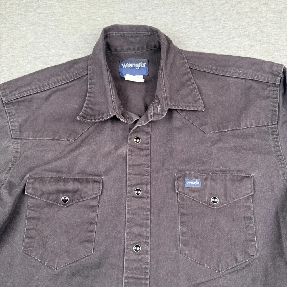 Wrangler Mens Black Western Pearl Snap Long Sleeve Shirt Brushpopper Vtg Large